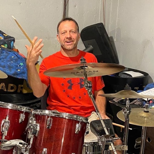 Tim at the drum kit